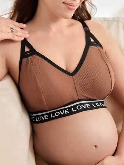 Plus Size Letter Knit Band Comfortable Front Opening Maternity Nursing Bra