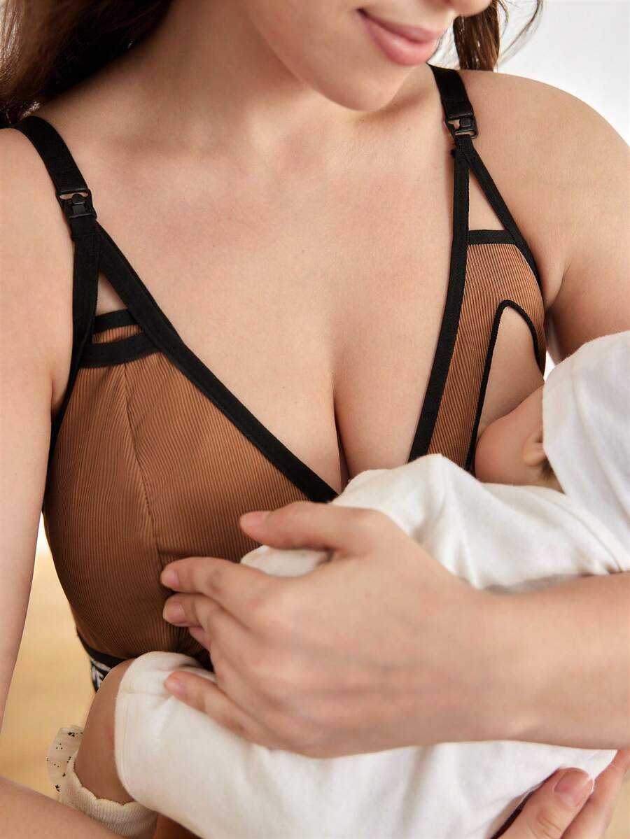 Plus Size Letter Knit Band Comfortable Front Opening Maternity Nursing Bra