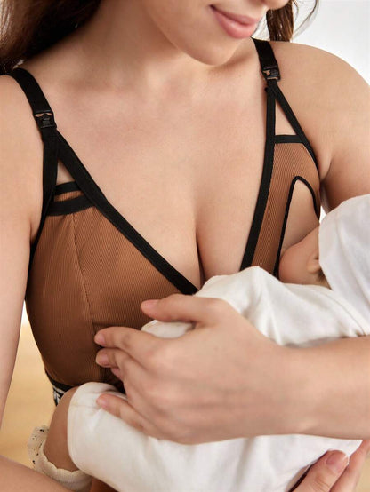 Plus Size Letter Knit Band Comfortable Front Opening Maternity Nursing Bra