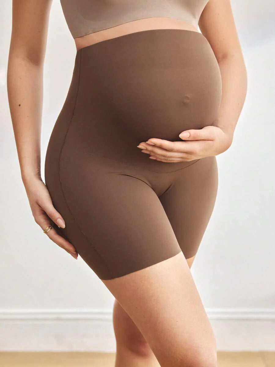 Maternity High Waist Belly Support Underwear, Soft Knitted Coffee Brown Comfort Panties for Daily Pregnancy Support