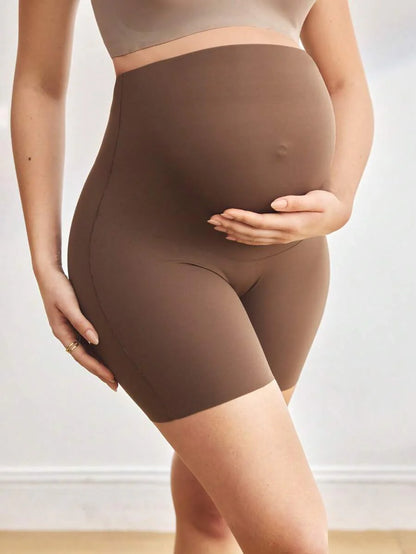 Maternity High Waist Belly Support Underwear, Soft Knitted Coffee Brown Comfort Panties for Daily Pregnancy Support