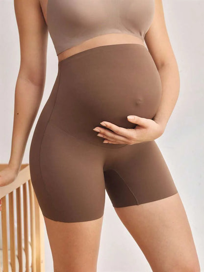 Maternity High Waist Belly Support Underwear, Soft Knitted Coffee Brown Comfort Panties for Daily Pregnancy Support