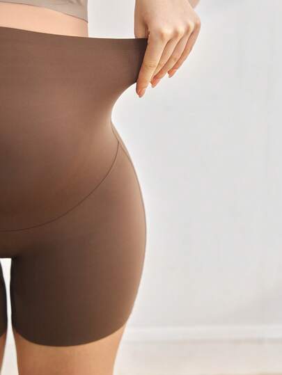 Maternity High Waist Belly Support Underwear, Soft Knitted Coffee Brown Comfort Panties for Daily Pregnancy Support