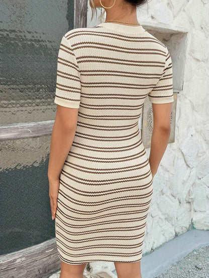 Maternity Short Sleeve Striped Slim Fit Ribbed Dress Casual Crew Neck Bodycon Pencil Dress for Home and Daily Wear