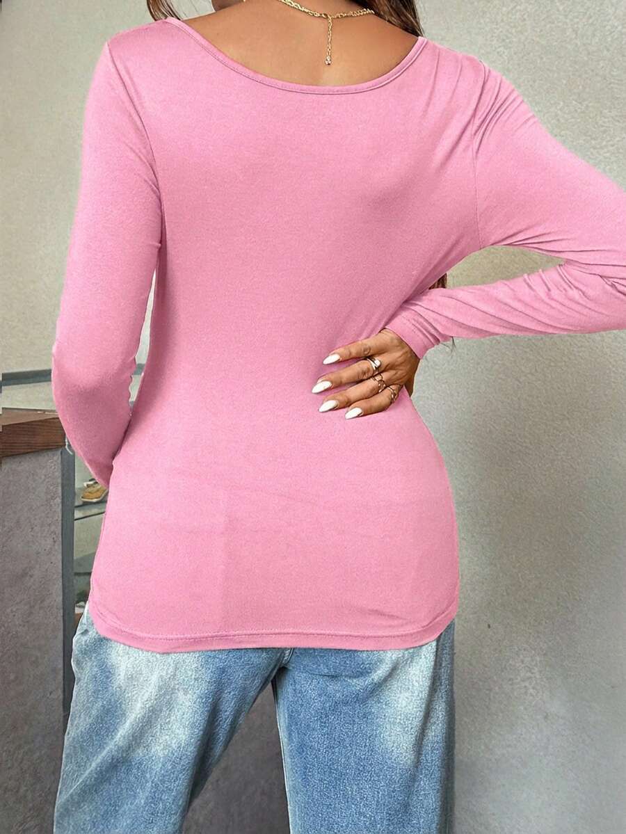 Maternity White Scoop Neck Long Sleeve Fitted T-Shirt - Slim Fit Knitted Pregnancy Top for Casual Daily Wear