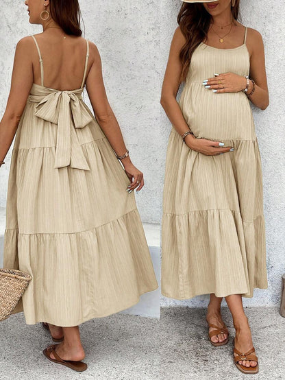 Maternity Sleeveless Solid Color Dress, Fashionable For Summer Woman S Summer Clothes  Maternity Dress  Vacation