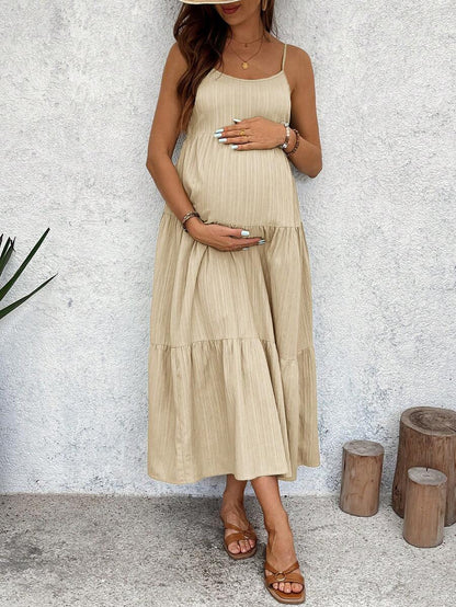 Maternity Sleeveless Solid Color Dress, Fashionable For Summer Woman S Summer Clothes  Maternity Dress  Vacation