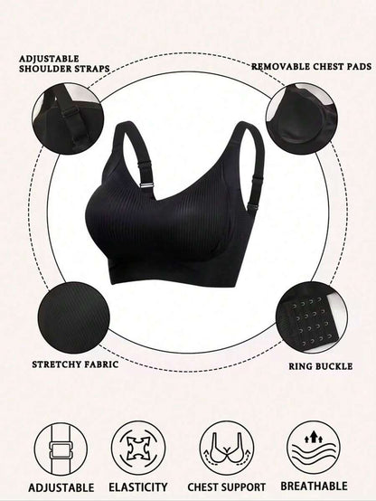 Seamless Push-Up Wire-Free Bra - Adjustable Strap Full Bust Lift Support