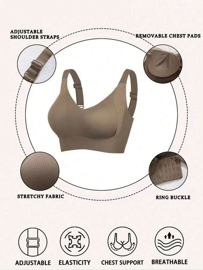 Push-Up Seamless Bra - Adjustable Strap Tummy Control Workout Bra