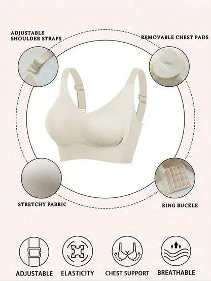 Seamless Push-Up Wire-Free Bra - Adjustable Strap Full Bust Lift Support