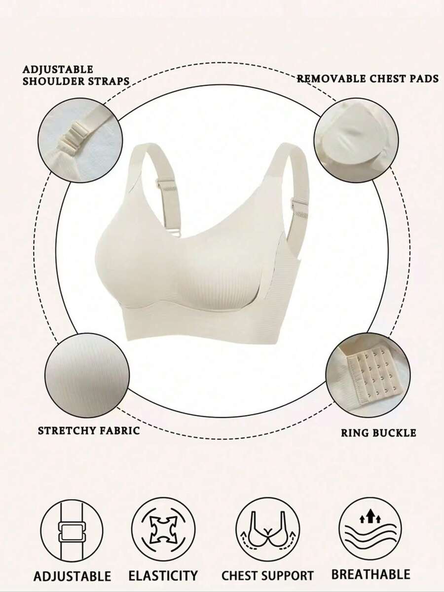 1pc Push-Up Bra - Adjustable Strap Wire-Free Full Bust Lift