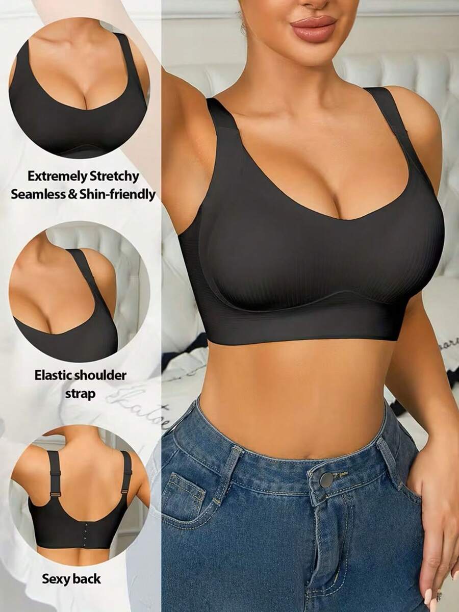 Push-Up Seamless Bra - Adjustable Strap Tummy Control Workout Bra