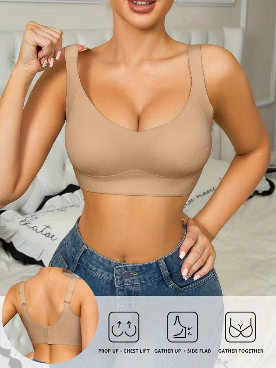 Push-Up Seamless Bra - Adjustable Strap Tummy Control Workout Bra