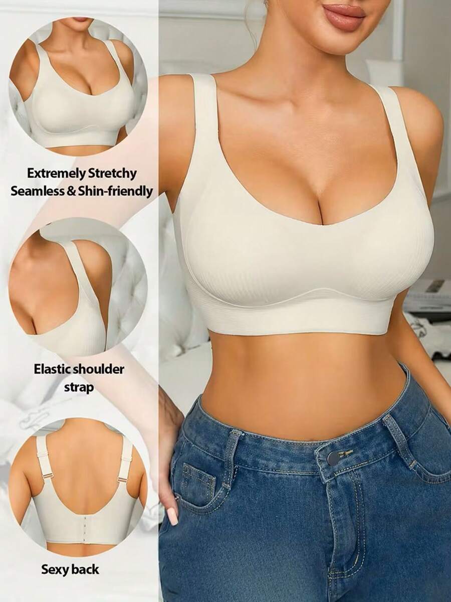 1pc Push-Up Bra - Adjustable Strap Wire-Free Full Bust Lift