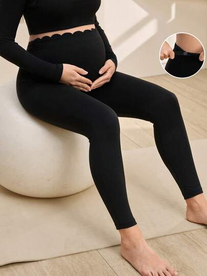Maternity Solid Color High Waist Slim Fit Leggings - Breathable Stretchy Pregnancy Pants