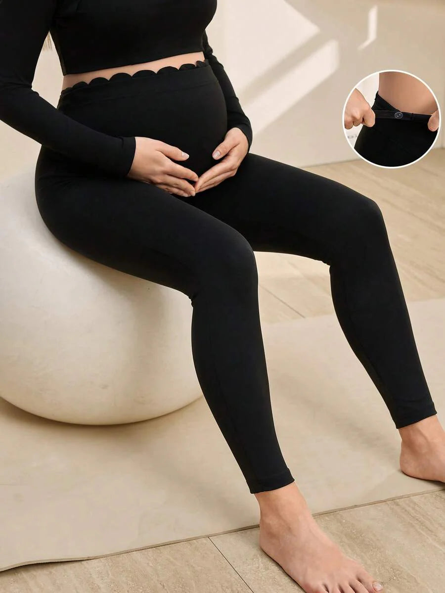 Maternity Solid Color High Waist Slim Fit Leggings - Breathable Stretchy Pregnancy Pants