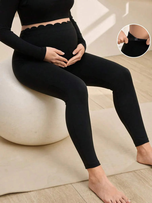 Maternity Solid Color High Waist Slim Fit Leggings - Breathable Stretchy Pregnancy Pants