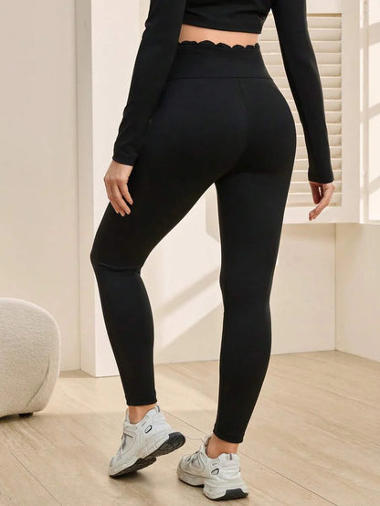 Maternity Solid Color High Waist Slim Fit Leggings - Breathable Stretchy Pregnancy Pants