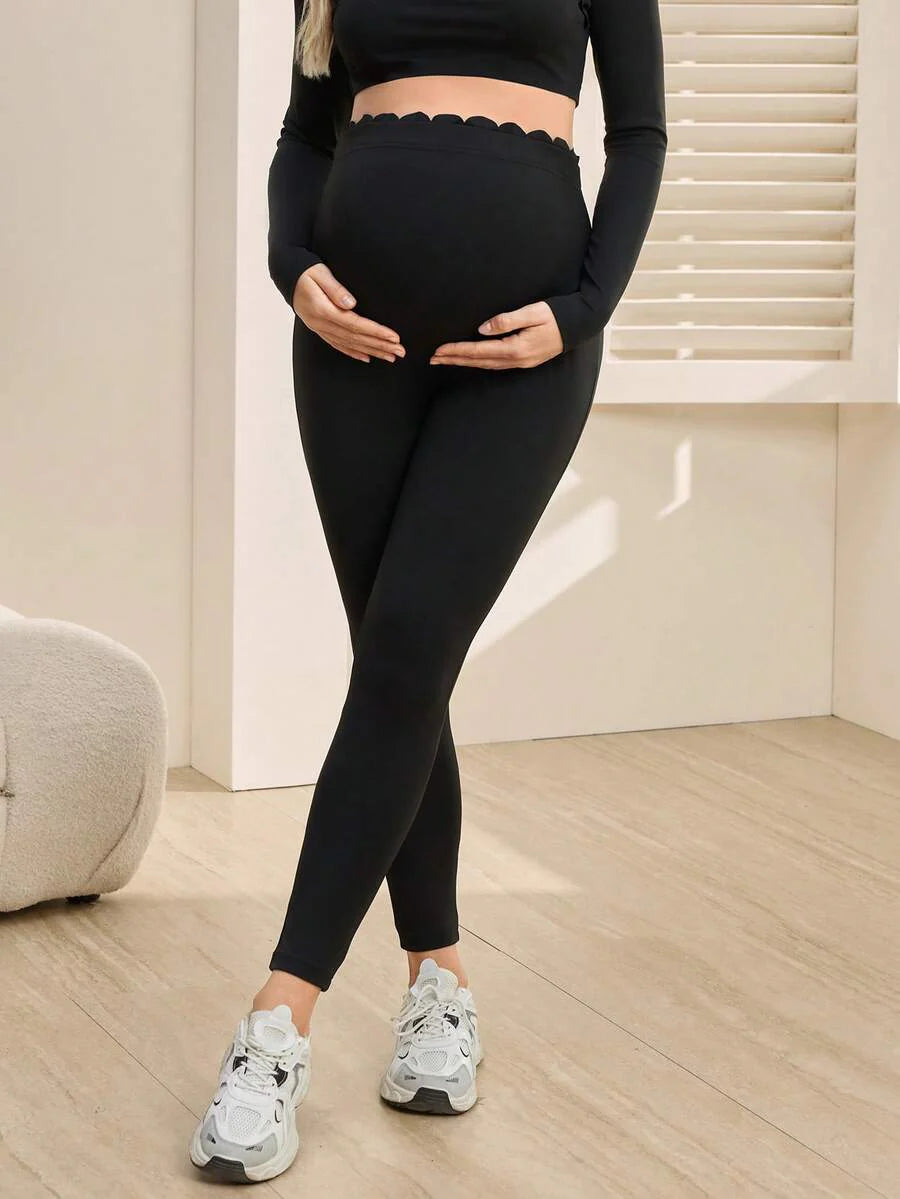 Maternity Solid Color High Waist Slim Fit Leggings - Breathable Stretchy Pregnancy Pants