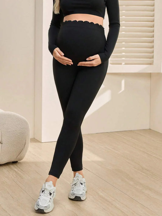 Maternity Solid Color High Waist Slim Fit Leggings - Breathable Stretchy Pregnancy Pants