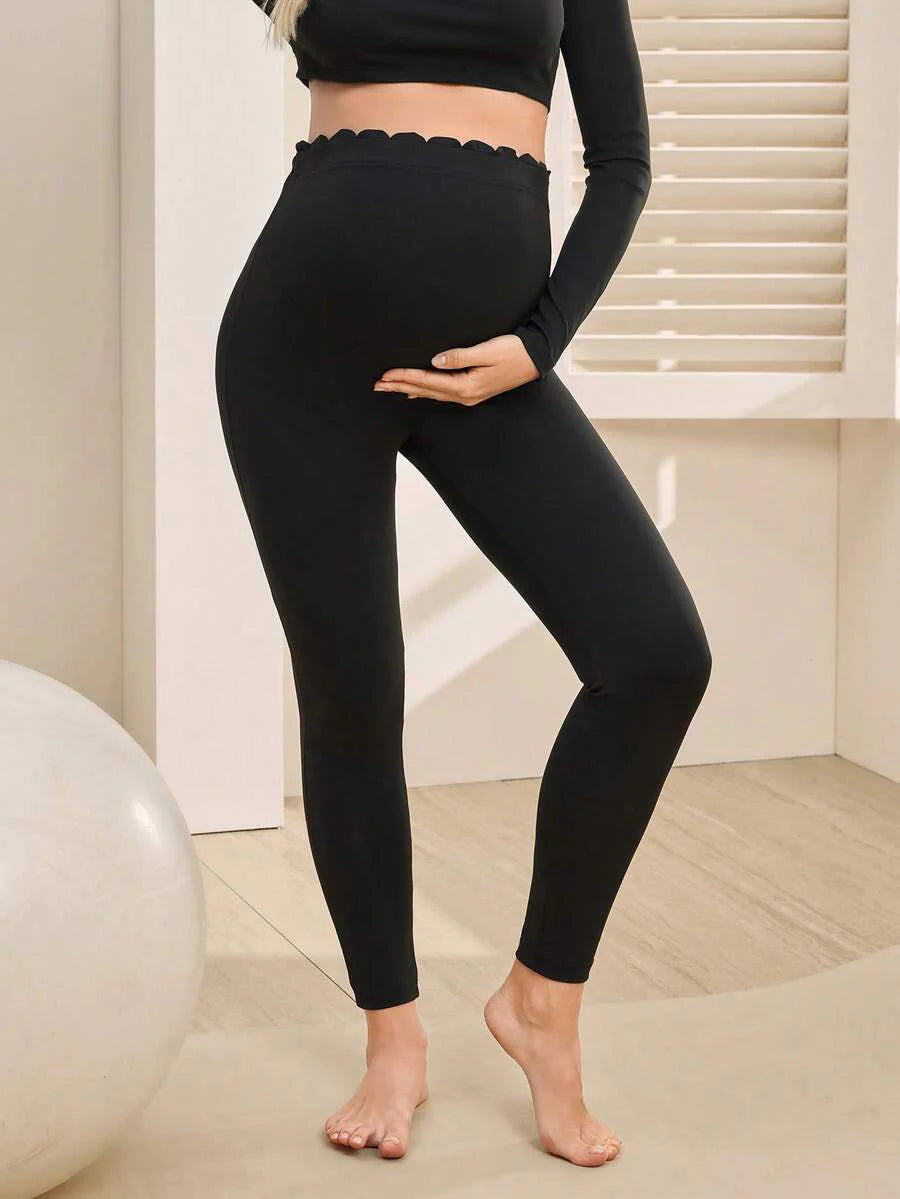 Maternity Solid Color High Waist Slim Fit Leggings - Breathable Stretchy Pregnancy Pants