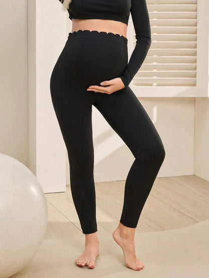 Maternity Solid Color High Waist Slim Fit Leggings - Breathable Stretchy Pregnancy Pants