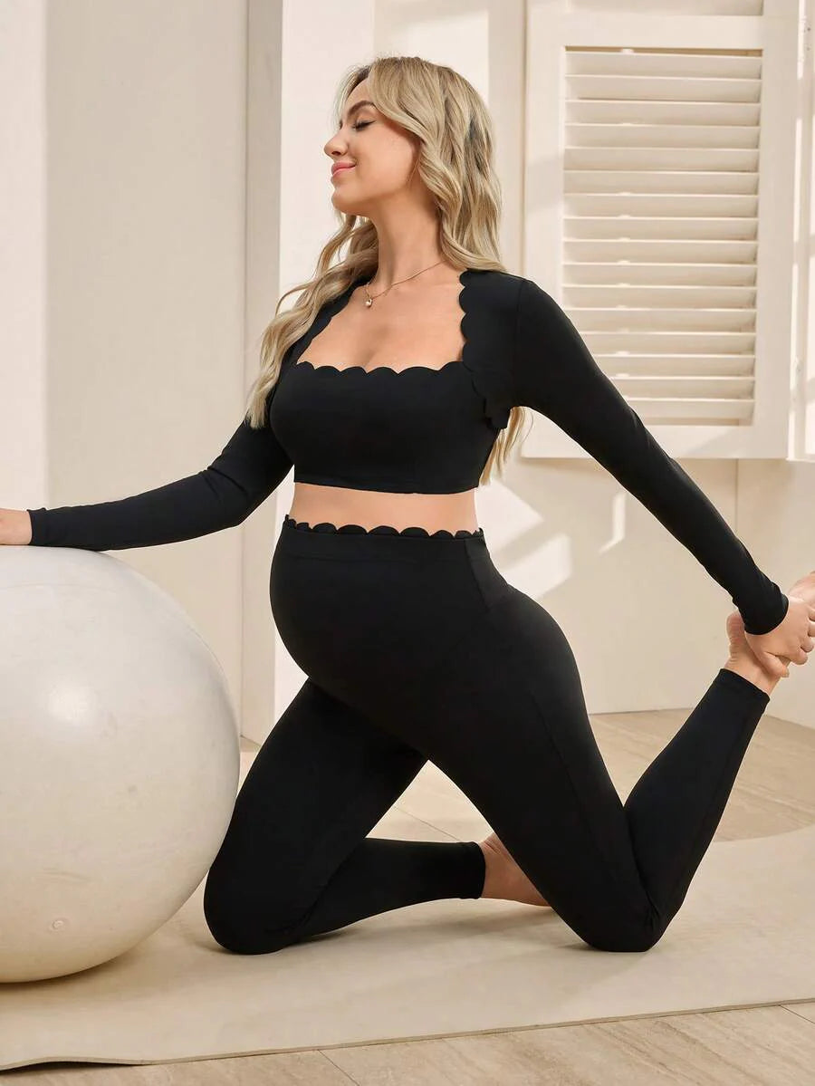 Maternity Solid Color High Waist Slim Fit Leggings - Breathable Stretchy Pregnancy Pants