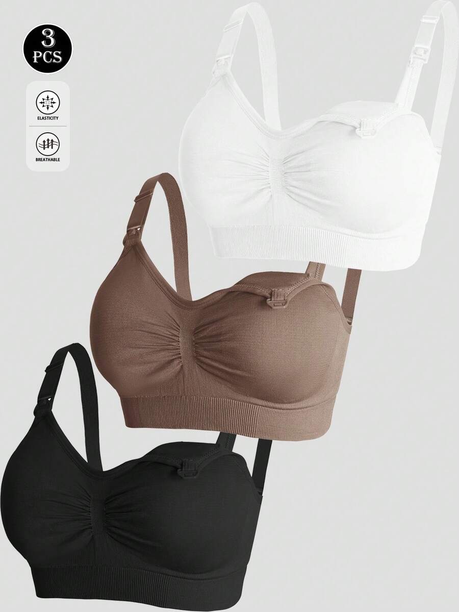 3-Pack Maternity Nursing Bra Set Women Nylon Wireless Front Open Buckle Adjustable Push Up Breastfeeding Bra