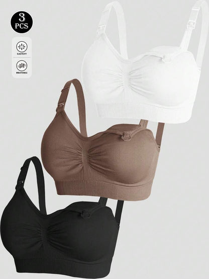 3-Pack Maternity Nursing Bra Set Women Nylon Wireless Front Open Buckle Adjustable Push Up Breastfeeding Bra