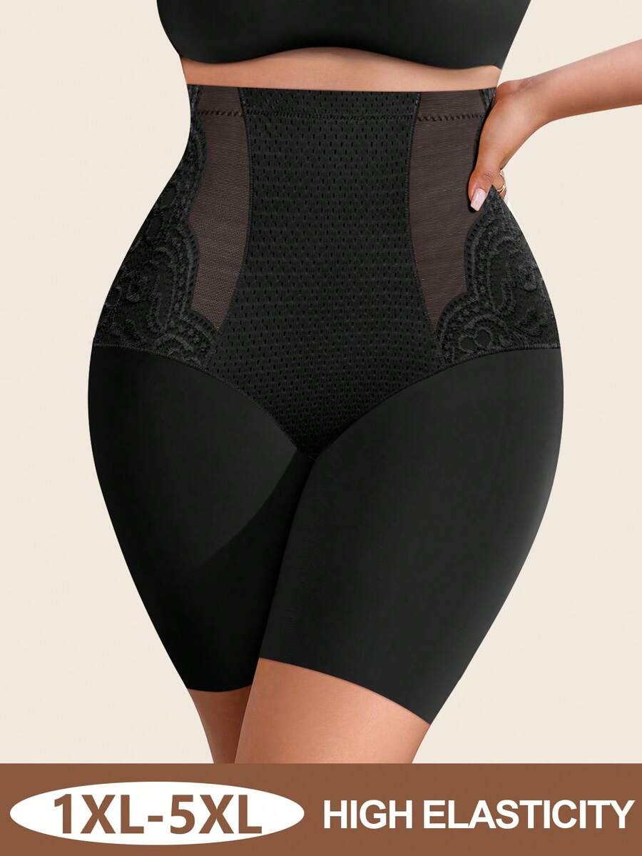 Plus Size High Waist Lace Shapewear Panties - Tummy Control & Butt Lift