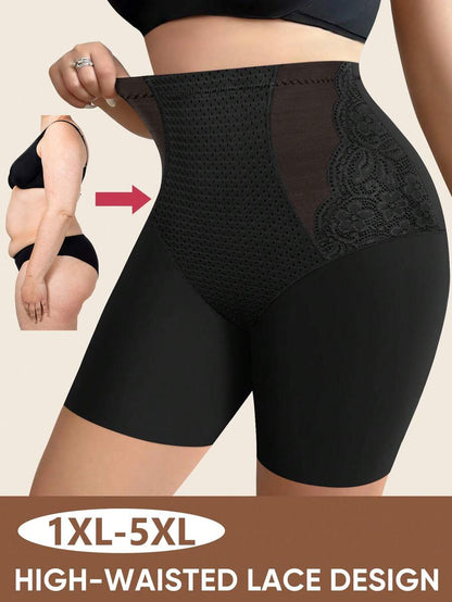 Plus Size High Waist Lace Shapewear Panties - Tummy Control & Butt Lift