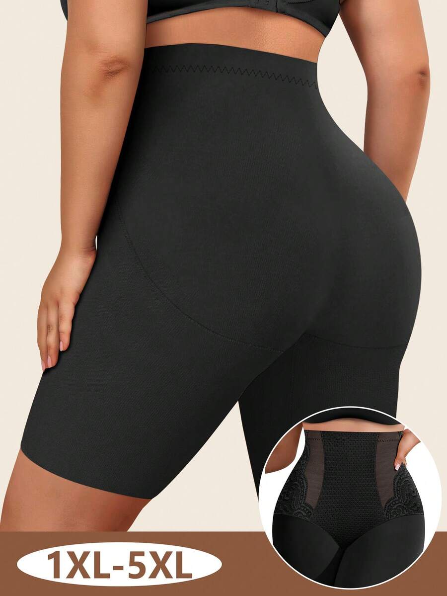 Plus Size High Waist Lace Shapewear Panties - Tummy Control & Butt Lift