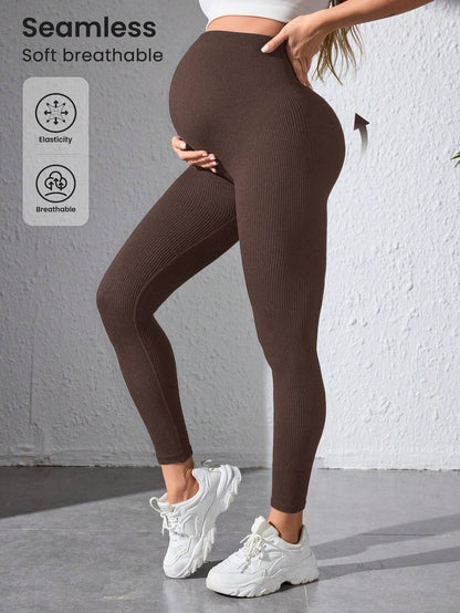Maternity Sports Leggings - Seamless, High Waist, Cropped, Medium Stretch, Black