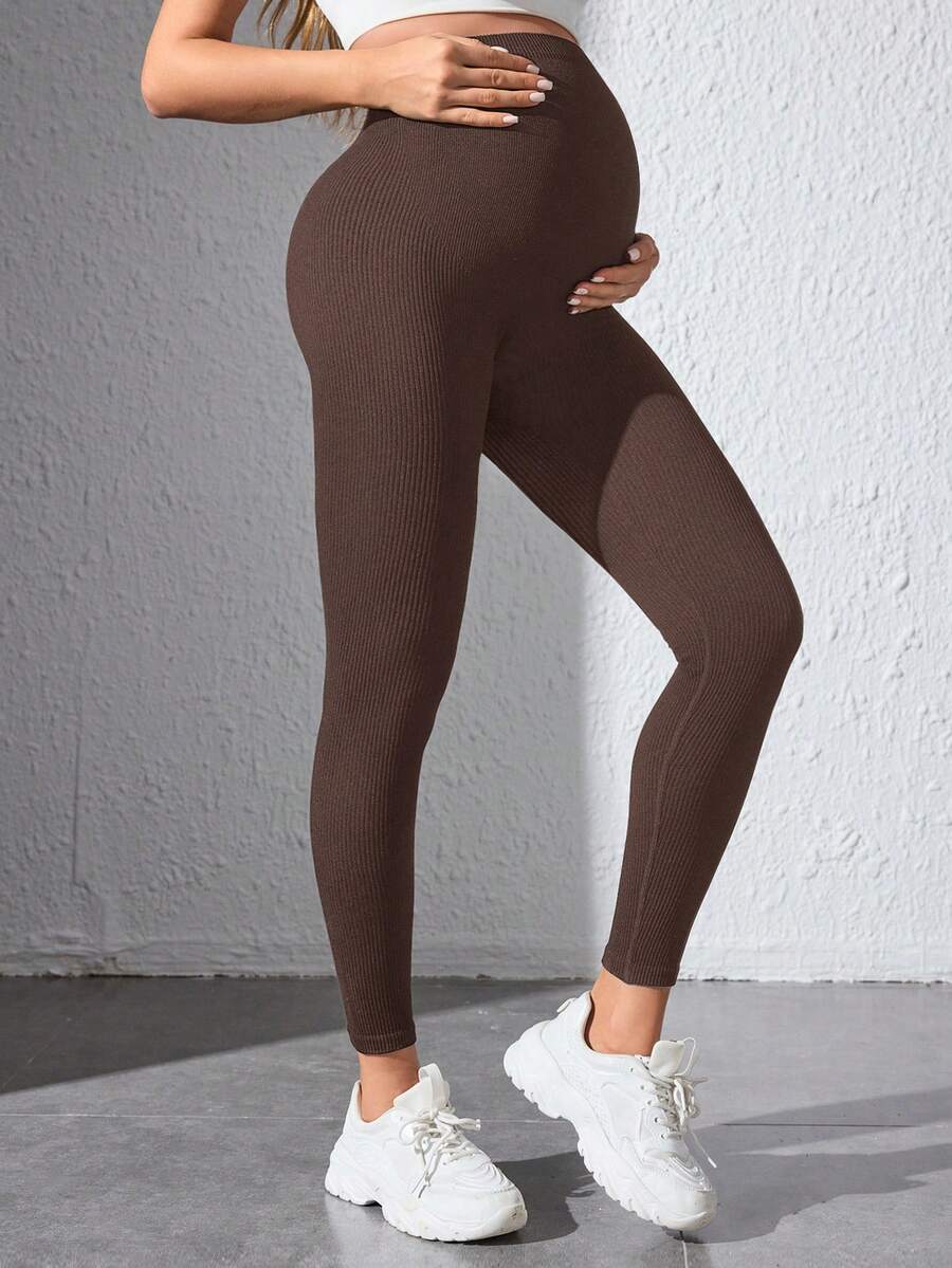Maternity Sports Leggings - Seamless, High Waist, Cropped, Medium Stretch, Black