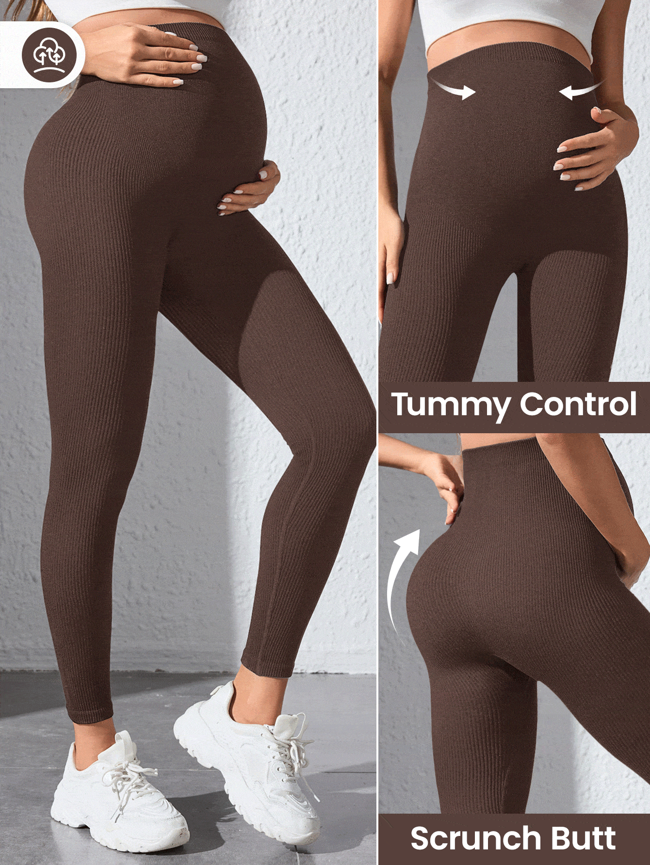 Maternity Sports Leggings - Seamless, High Waist, Cropped, Medium Stretch, Black