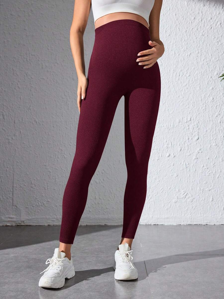 Maternity Sports Leggings - Seamless, High Waist, Cropped, Medium Stretch, Black
