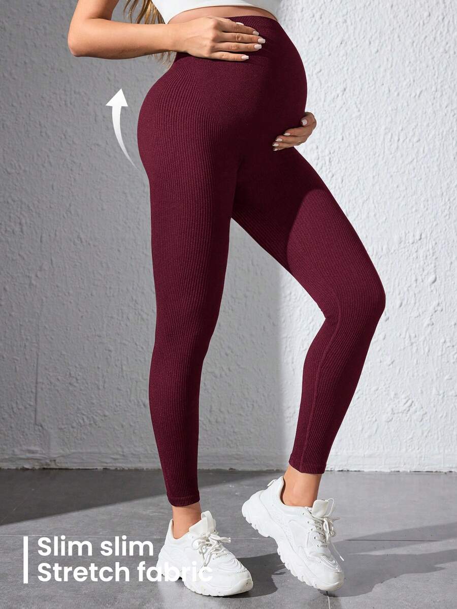 Maternity Sports Leggings - Seamless, High Waist, Cropped, Medium Stretch, Black