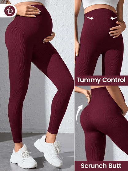Maternity Sports Leggings - Seamless, High Waist, Cropped, Medium Stretch, Black