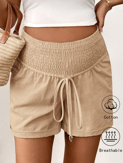 Women's Cotton Linen Casual Beach Shorts with Drawstring Waist and Pockets, Loose Fit Army Green Summer Track Shorts for Country Concerts