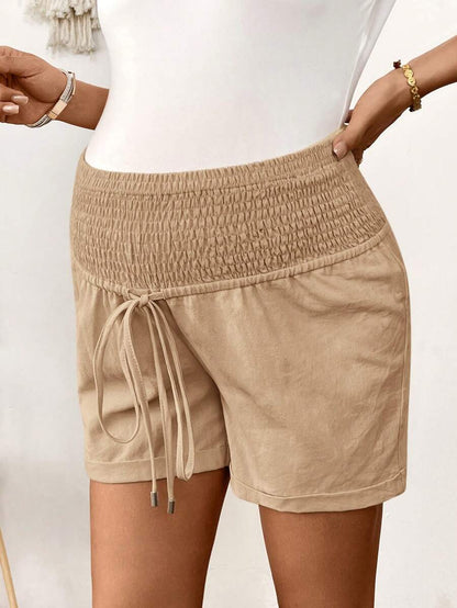 Dusty Pink 100% Cotton Maternity Shorts – Comfortable Drawstring Waist Track Shorts with Pockets for Summer Casual & Beach Wear