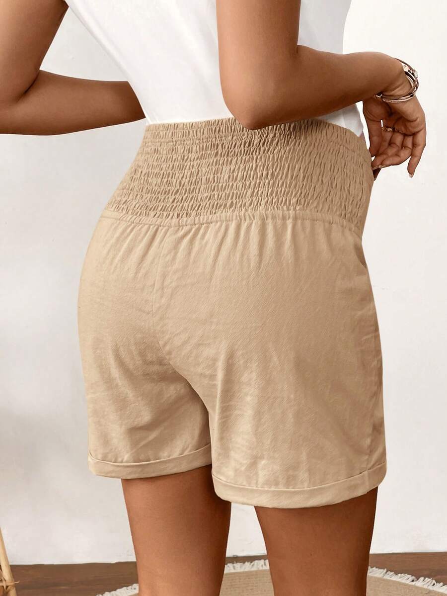 Dusty Pink 100% Cotton Maternity Shorts – Comfortable Drawstring Waist Track Shorts with Pockets for Summer Casual & Beach Wear
