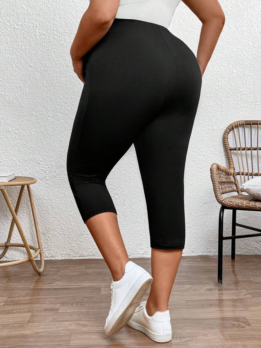 Plus Size Ultra High Waist Maternity Capri Leggings - Slim Fit Adjustable Everyday Commute Pants