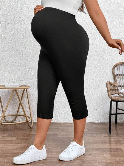 Plus Size Ultra High Waist Maternity Capri Leggings - Slim Fit Adjustable Everyday Commute Pants