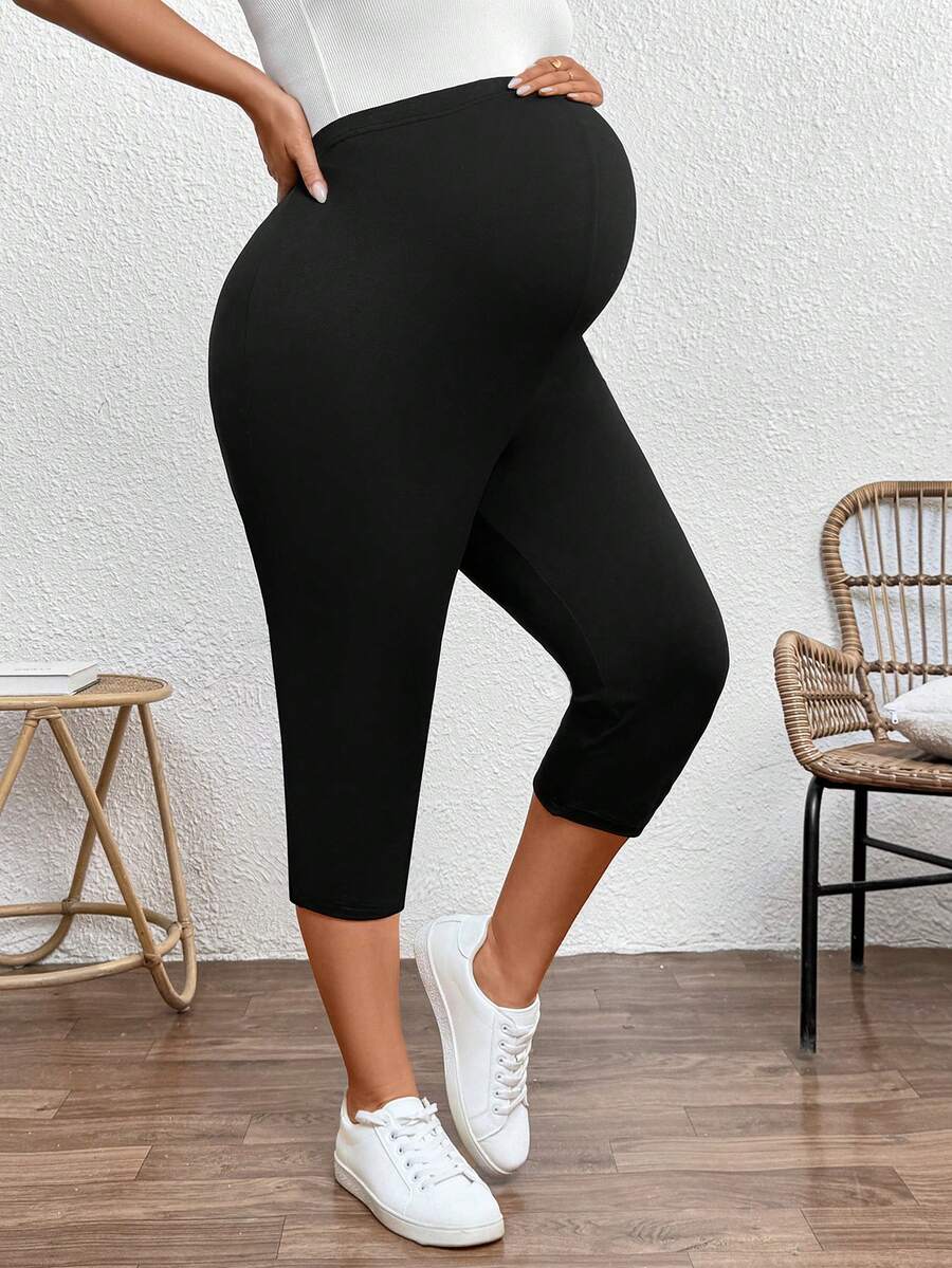 Plus Size Ultra High Waist Maternity Capri Leggings - Slim Fit Adjustable Everyday Commute Pants