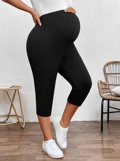Plus Size Ultra High Waist Maternity Capri Leggings - Slim Fit Adjustable Everyday Commute Pants