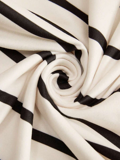 Plus Size Maternity Striped Long Dress - Round Neck, Short Sleeve, Split Hem, Khaki
