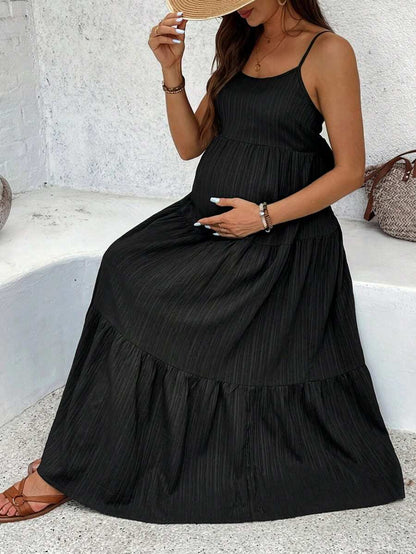 Maternity Sleeveless Solid Color Dress, Fashionable For Summer Woman S Summer Clothes  Maternity Dress  Vacation