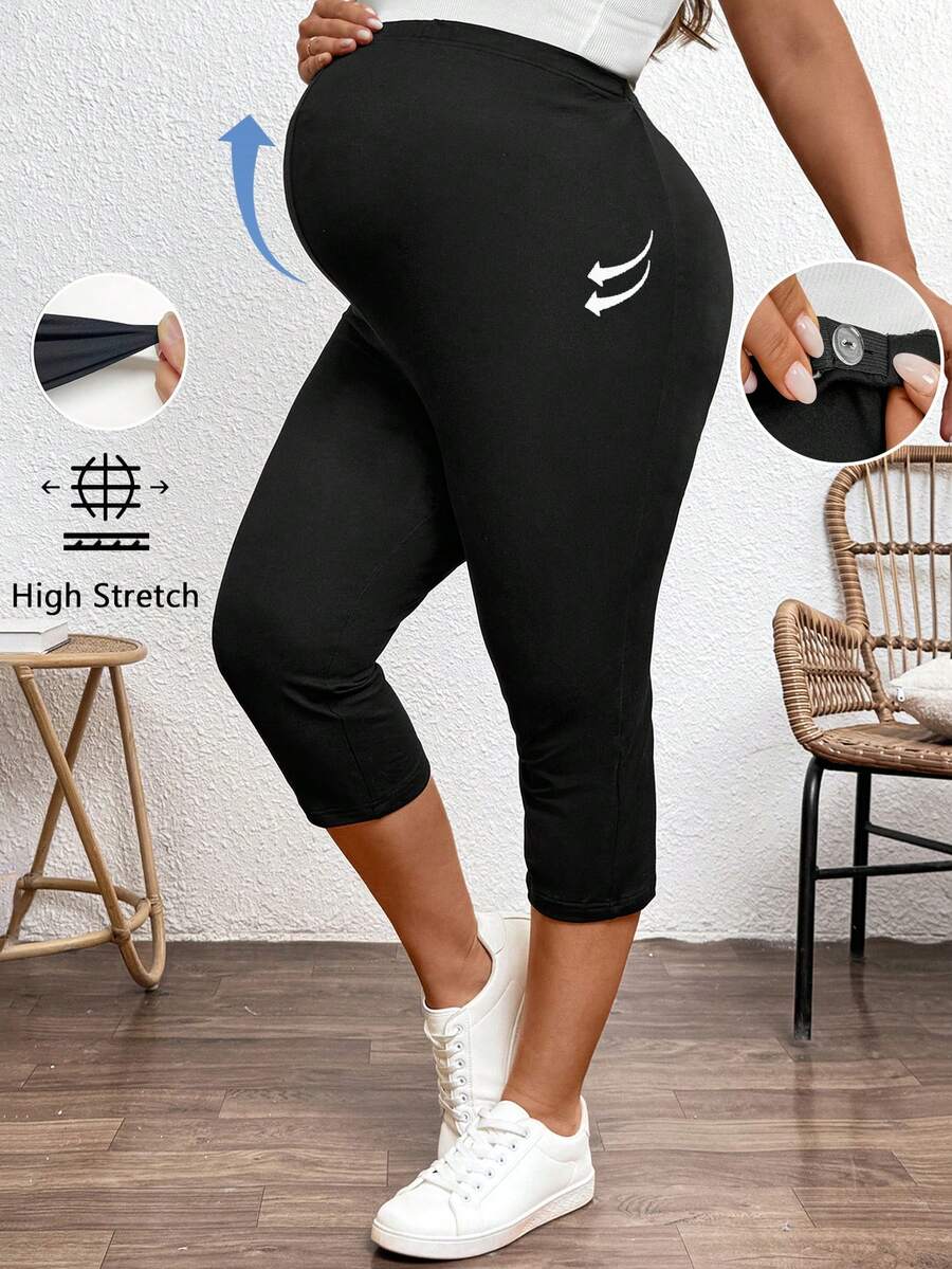 Plus Size Ultra High Waist Maternity Capri Leggings - Slim Fit Adjustable Everyday Commute Pants