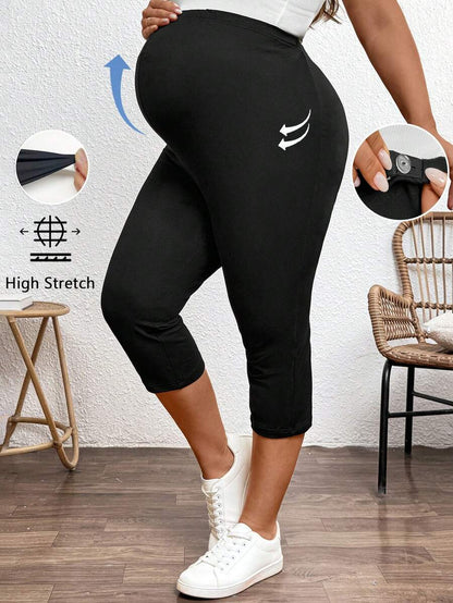 Plus Size Ultra High Waist Maternity Capri Leggings - Slim Fit Adjustable Everyday Commute Pants