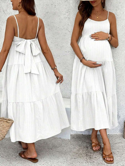 Maternity Sleeveless Solid Color Dress, Fashionable For Summer Woman S Summer Clothes  Maternity Dress  Vacation